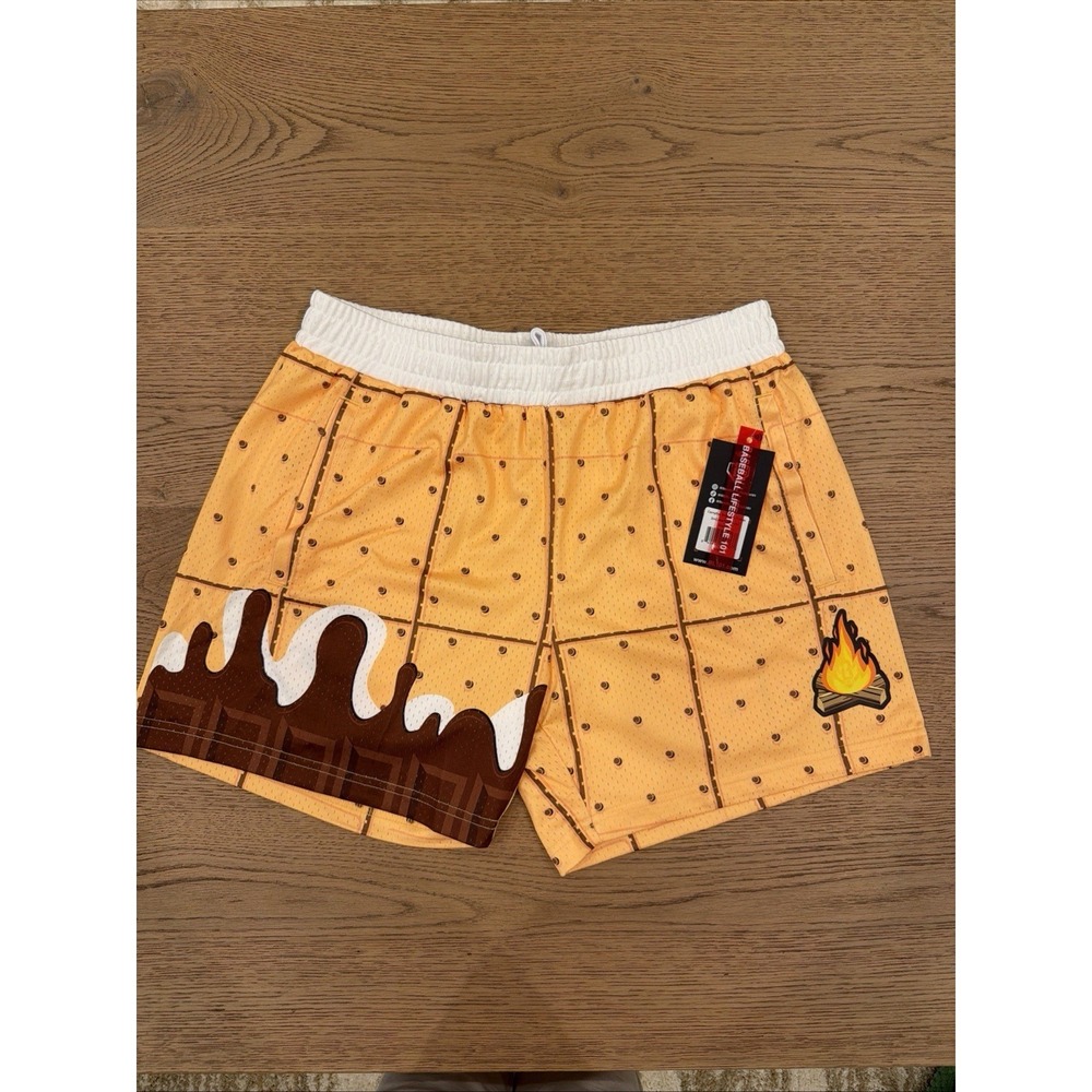 Baseball Lifestyle 101 Campfire S'mores Adult Shorts 5" Mens Large NWT New